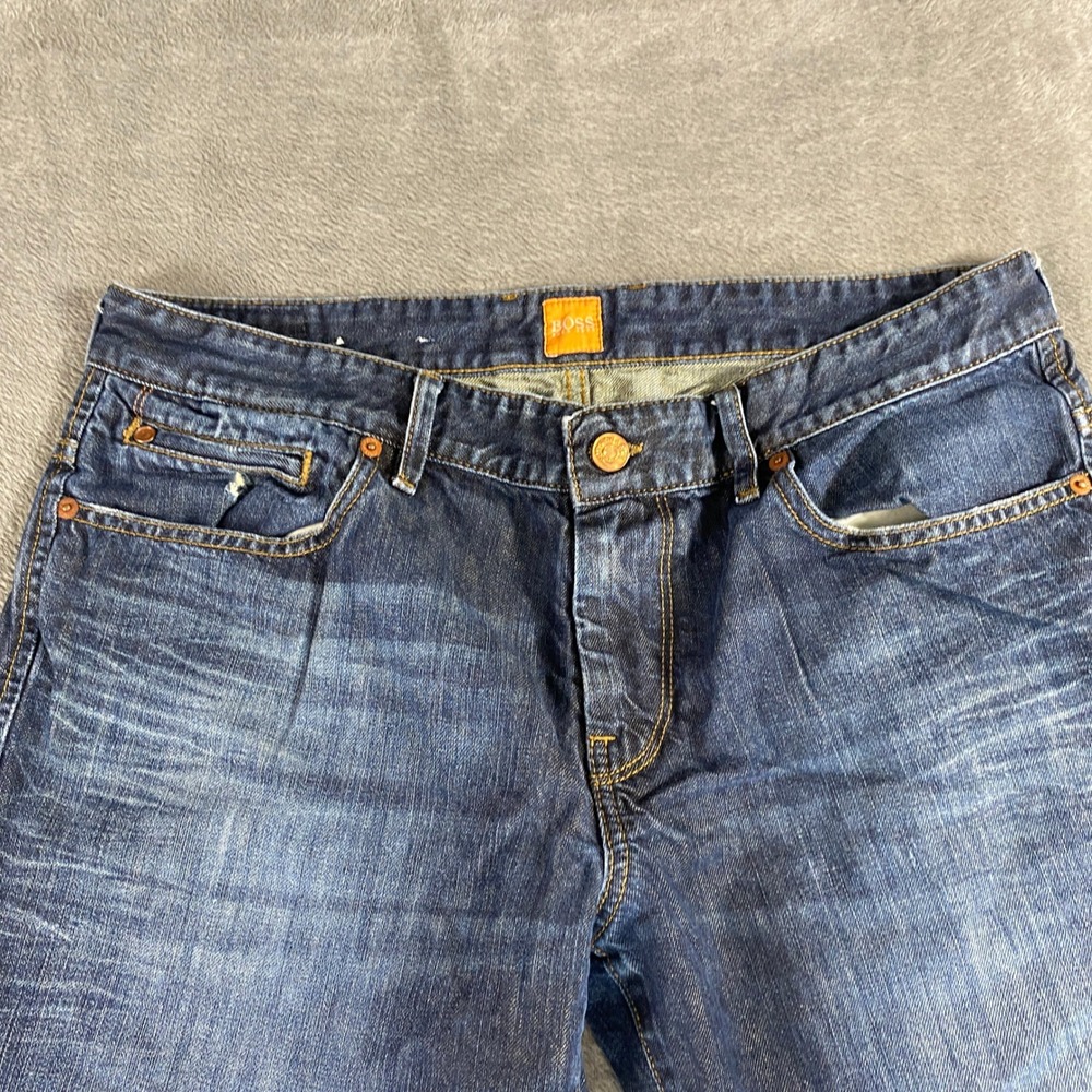 Hugo Boss Orange Jeans Mens 36x32 Blue Straight Leg Dark Wash Denim Casual - Picture 10 of 12